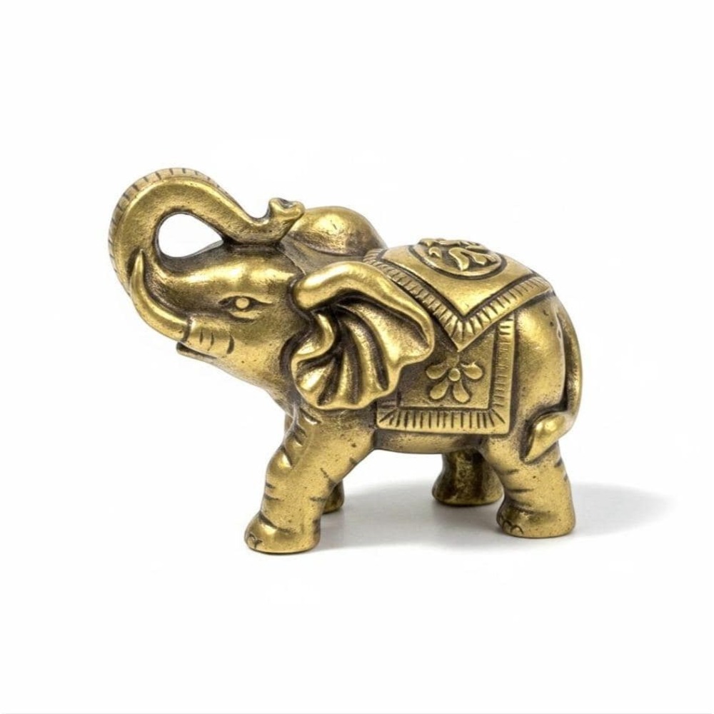 Brass Elephant Figurine Trunk Up‎ Lucky Elephant Prosperity Totem Desk Decor